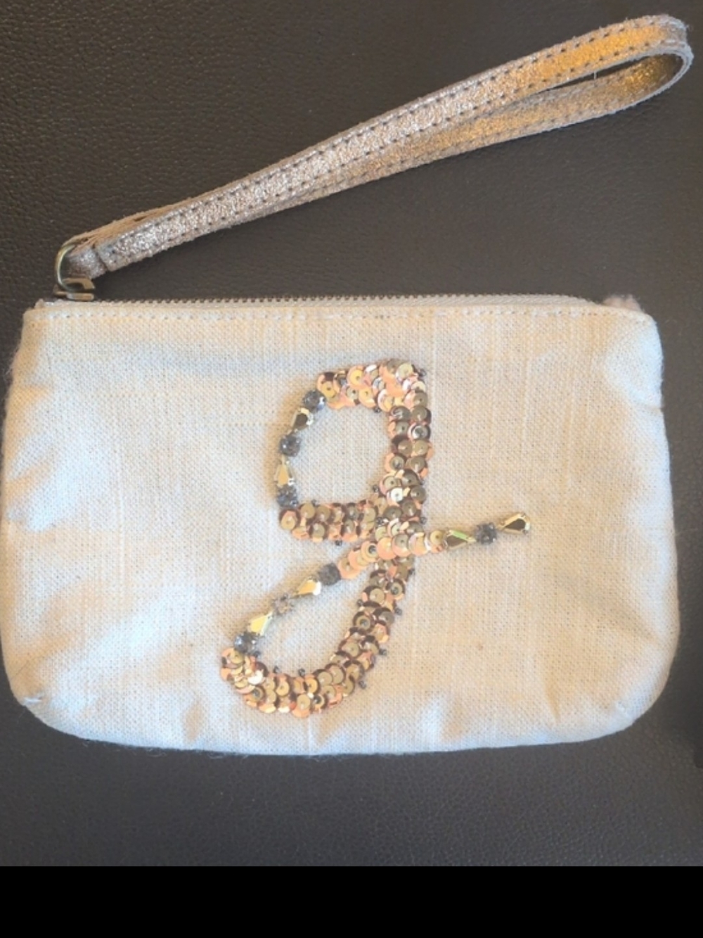 Cream Sequin Wristlet Clutch - G Initial